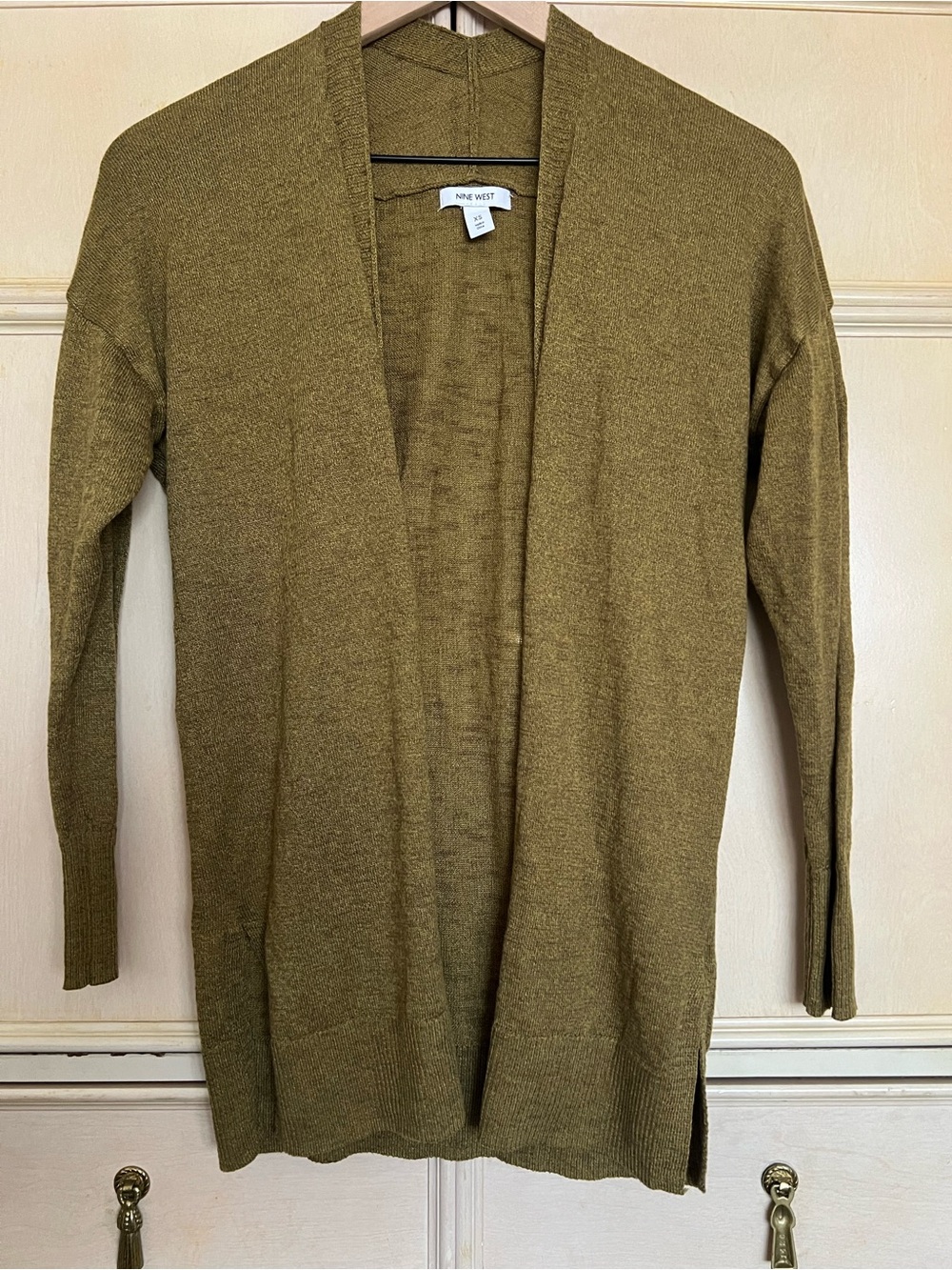 Nine West Olive Open-Front Lightweight Cardigan